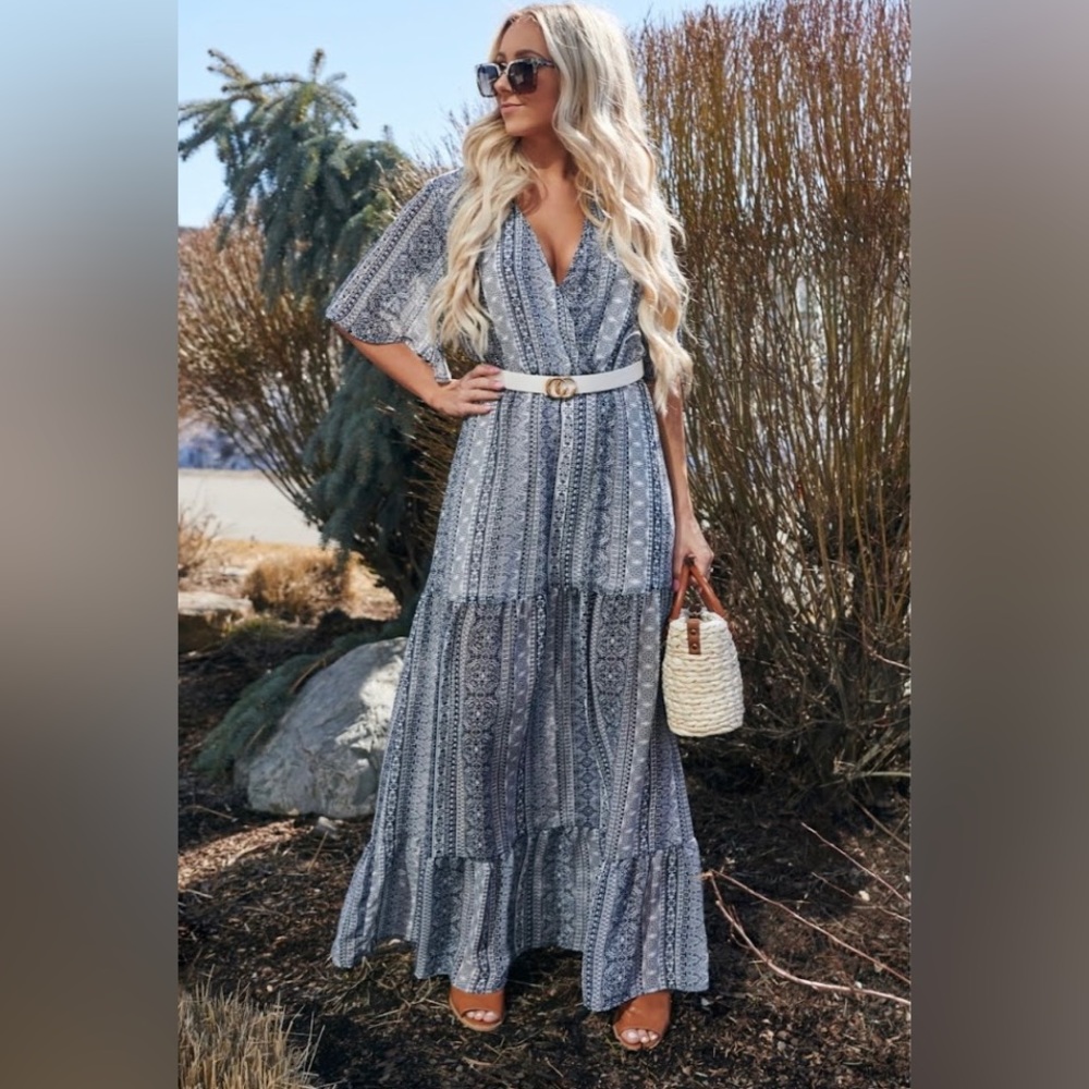NanaMacs Long Blue And White Maxi Dress